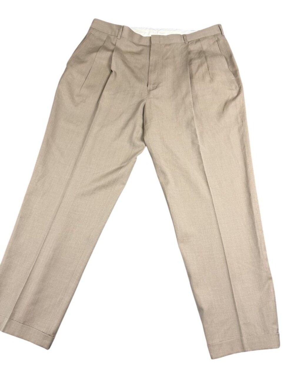 Jos A Bank Mens Travelers Collection Pleated Light Brown Wool Pants 40x30